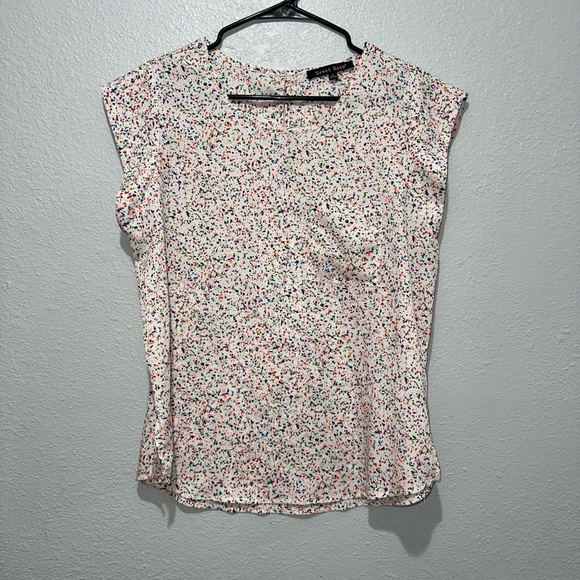Women's Sweet Rain Blouse, Size L, Multicolor Paint Splatter short sleeve pocket - Picture 1 of 10
